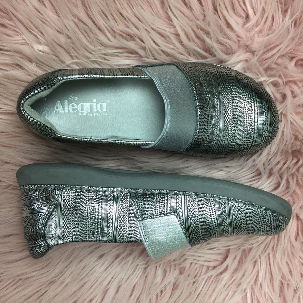 Alegria Silver Slip On Shoes